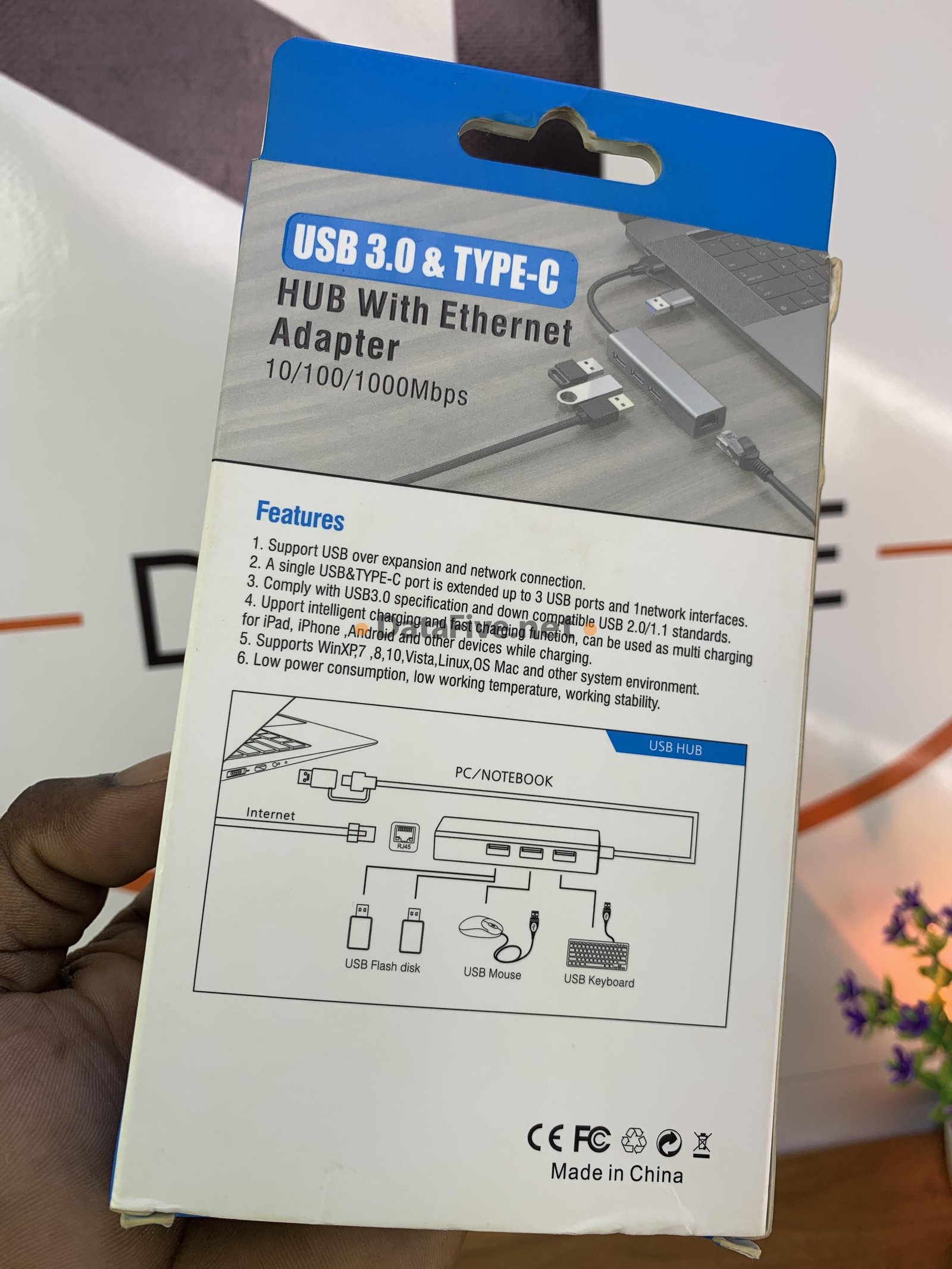 Adapteur 3 Ports __ 1RJ45 (Type C et USB)